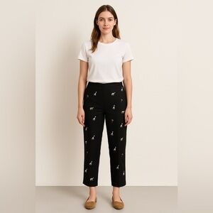 Peter Martin Black Linen Blend Embroidered Animal Pants - Size 12